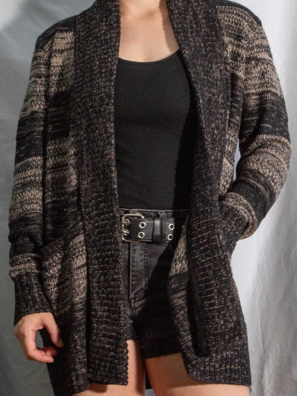 Apt. 9 Black and Gray Marled Open Cardigan